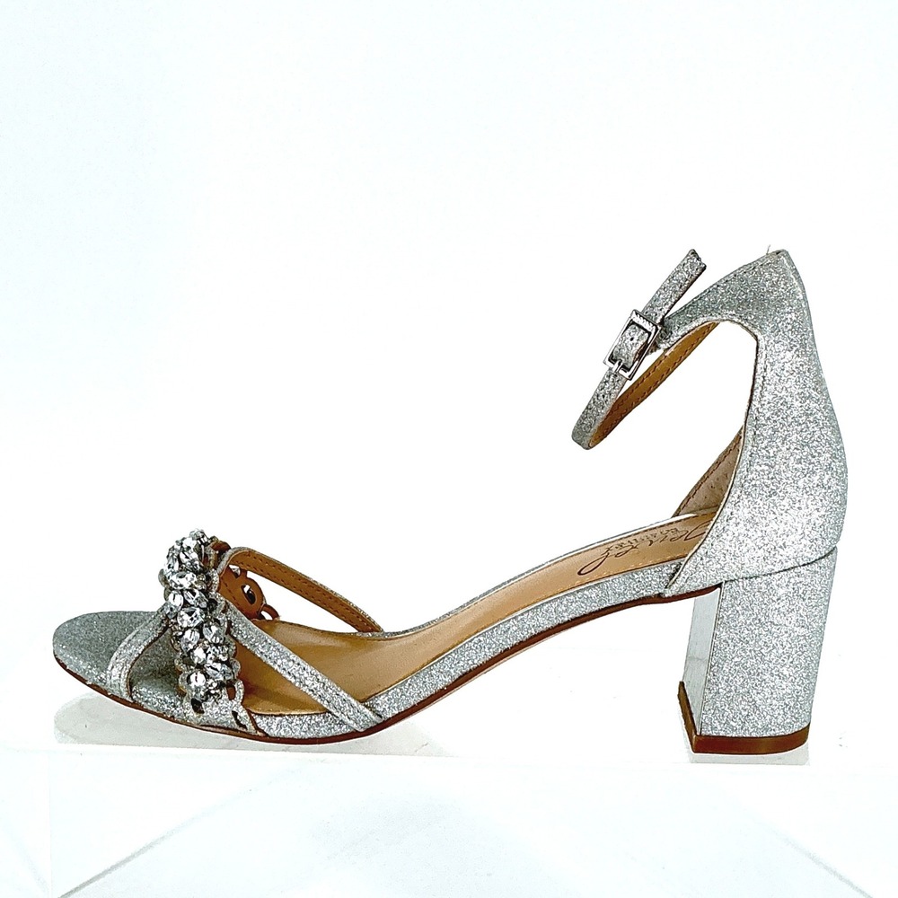 Jewel Badgley Mischka Size 7 Silver Glitter Sparkly Rhinestone Heels Sandals - Picture 10 of 15